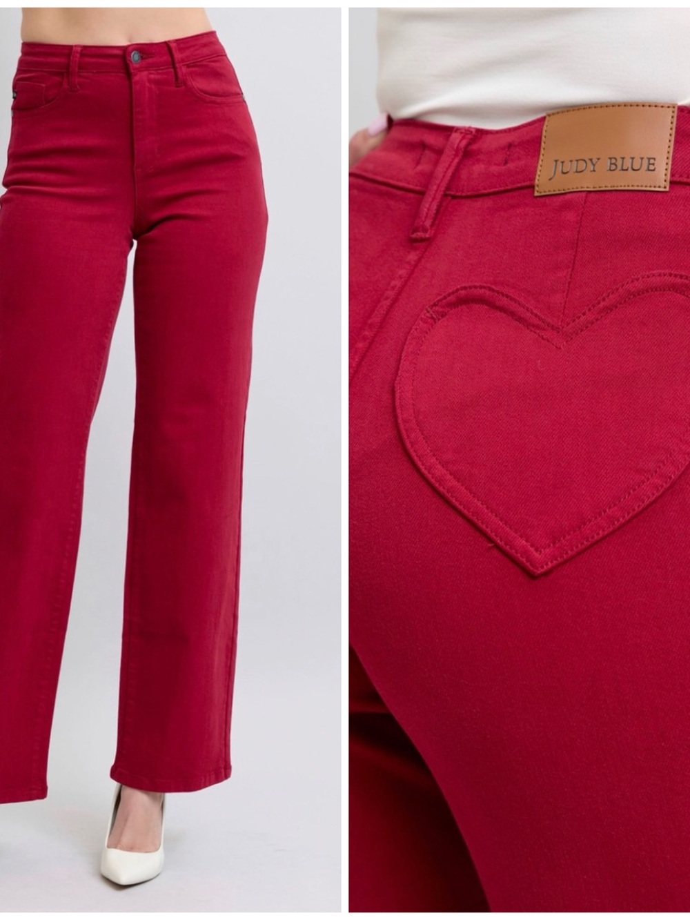 Judy Blue Straight-Leg Jeans in Burgundy Color Heart Pocket